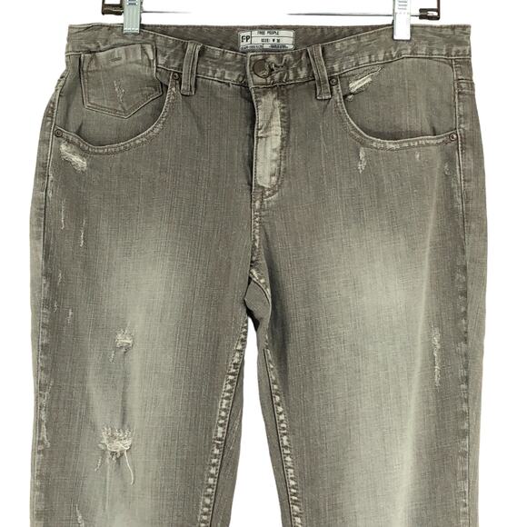 Free People Womens Size W30 Jeans Ripped Distressed Straight Leg Denim Grey - Picture 2 of 13